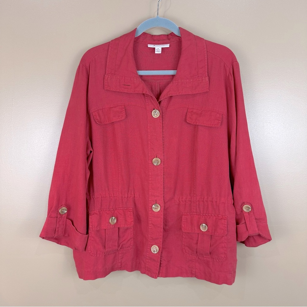 JM Collection Red Linen Lightweight Jacket 18 Coastal Beach Lagenlook